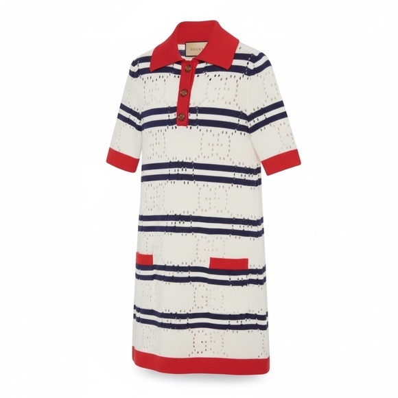 Gucci Dresses & Skirts - Gucci Knit White and Navy Striped Polo Dress